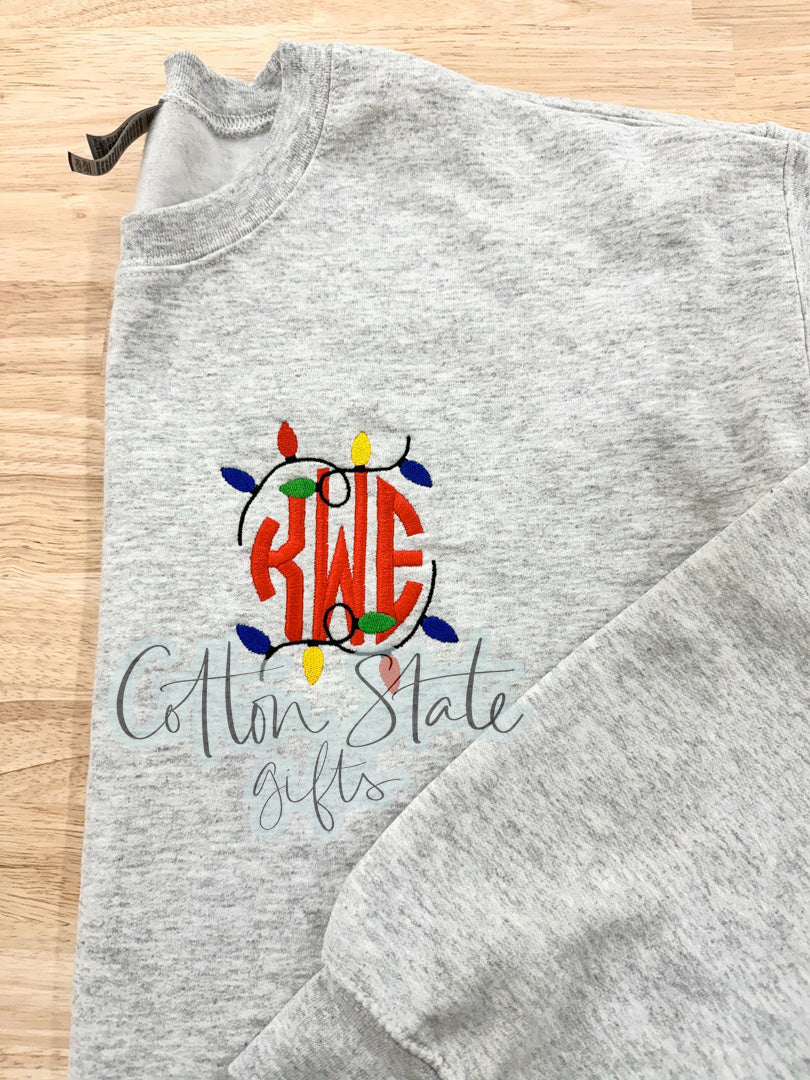 Bright Christmas Lights Monogrammed Sweatshirt